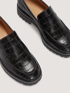 Everlane Lug Loafer Black Croc Penny Leather Women's Size 7.5 NEW Classic in BOX
